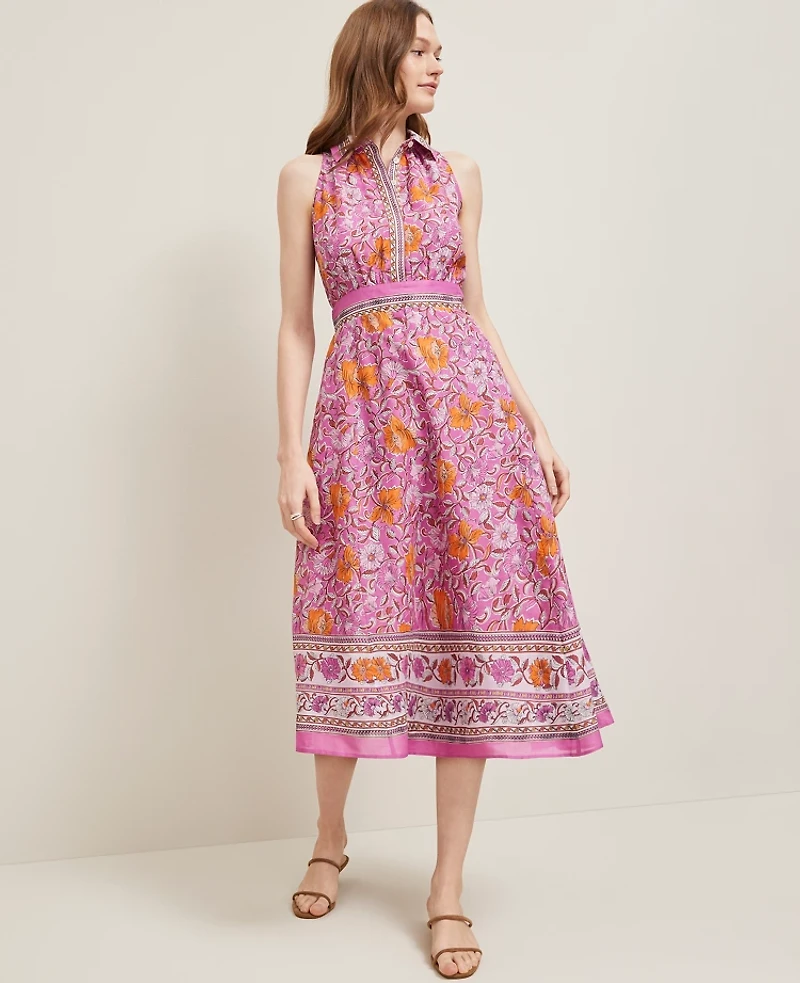 Ann Taylor Petite Floral Sleeveless Flare Shirtdress Orchid Glow Women's