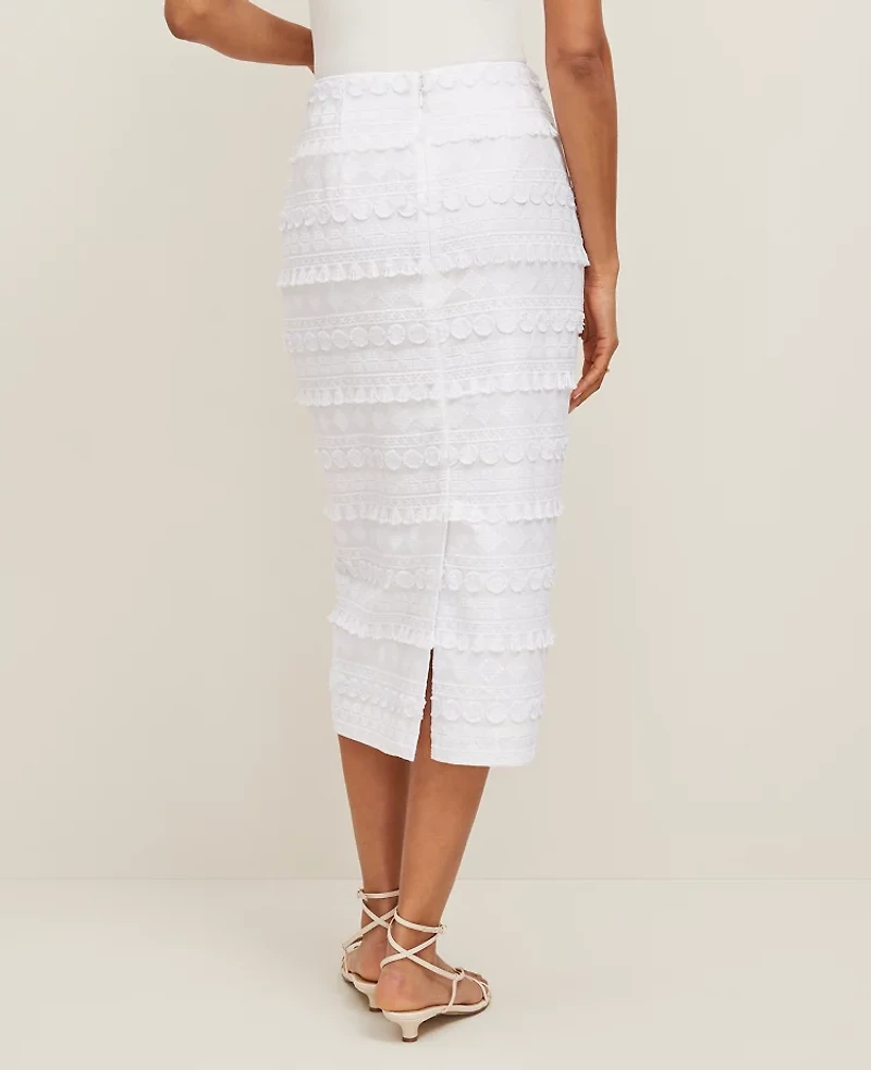Ann Taylor Petite Embroidered Column Midi Skirt White Women's