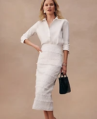 Ann Taylor Petite Embroidered Column Midi Skirt White Women's