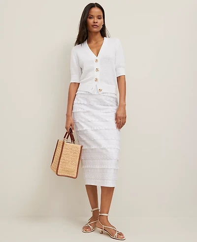 Ann Taylor Petite Embroidered Column Midi Skirt White Women's