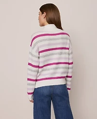 Ann Taylor Weekend Collection Striped Turtleneck Sweater Dahlia Mauve Women's