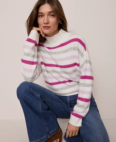Ann Taylor Weekend Collection Striped Turtleneck Sweater Dahlia Mauve Women's