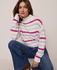 Ann Taylor Weekend Collection Striped Turtleneck Sweater Dahlia Mauve Women's
