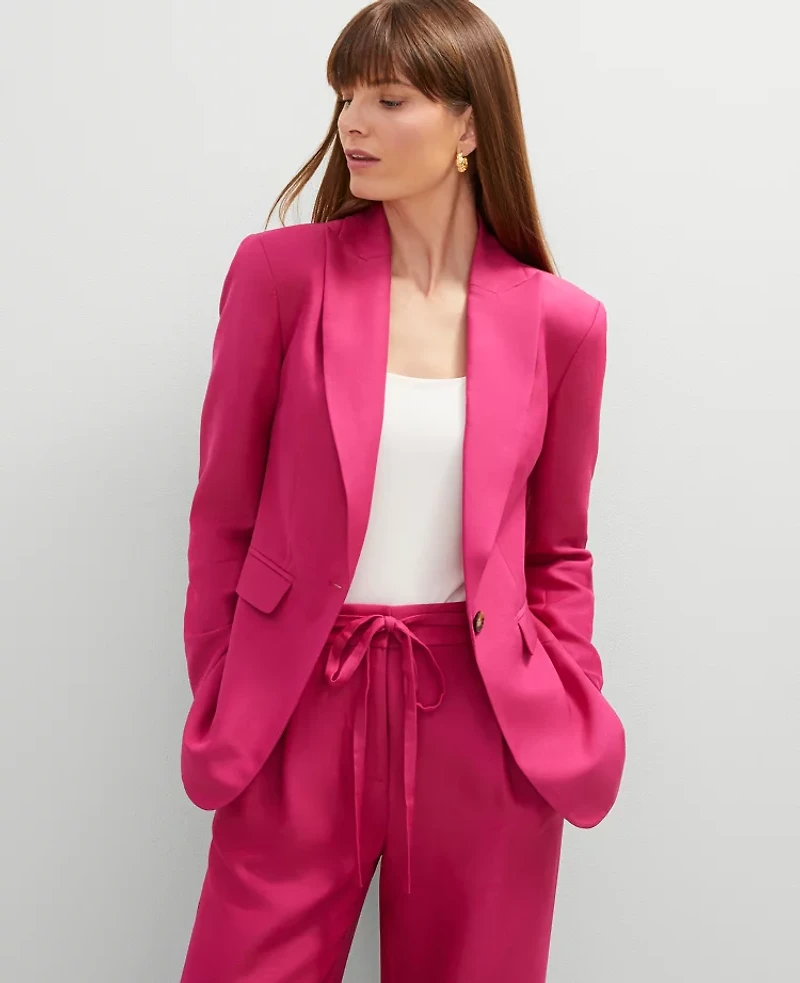 Ann Taylor Studio Collection One Button Fitted Long Blazer Size 6 Bright Petunia Women's