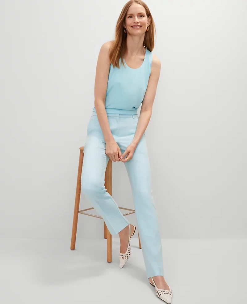 Ann Taylor The Sophia Straight Pant in Textured Drape Size 12 Gulf Stream Blue Women's
