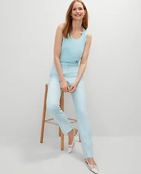Ann Taylor The Sophia Straight Pant in Textured Drape Size 12 Gulf Stream Blue Women's