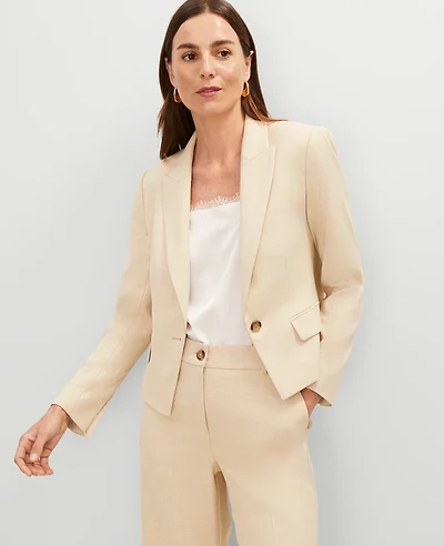Ann Taylor The Petite Notched One Button Blazer in Seasonless Stretch Size 16 Sands Edge Women's