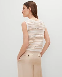 Ann Taylor Pointelle Striped Sweater Shell Top Neutral Multi Women's