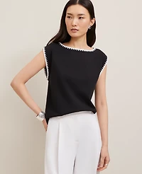 Ann Taylor Petite Crochet Trim Sleeveless Top Black Women's