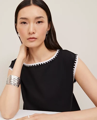 Ann Taylor Petite Crochet Trim Sleeveless Top Black Women's