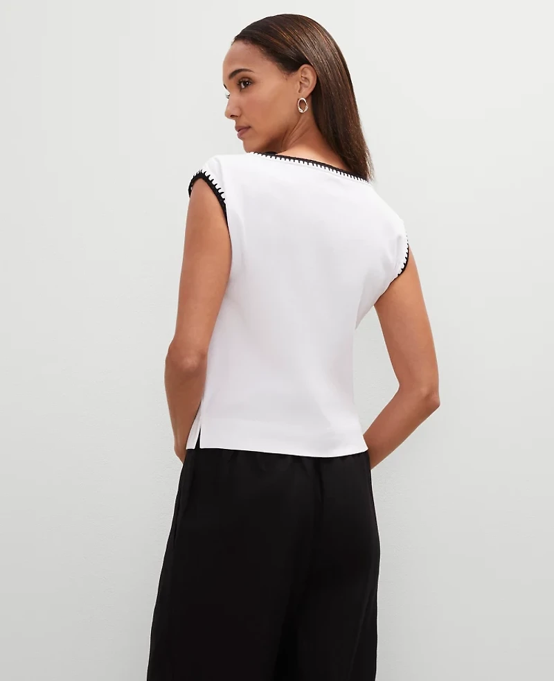 Ann Taylor Petite Crochet Trim Sleeveless Top Size XS White Women's