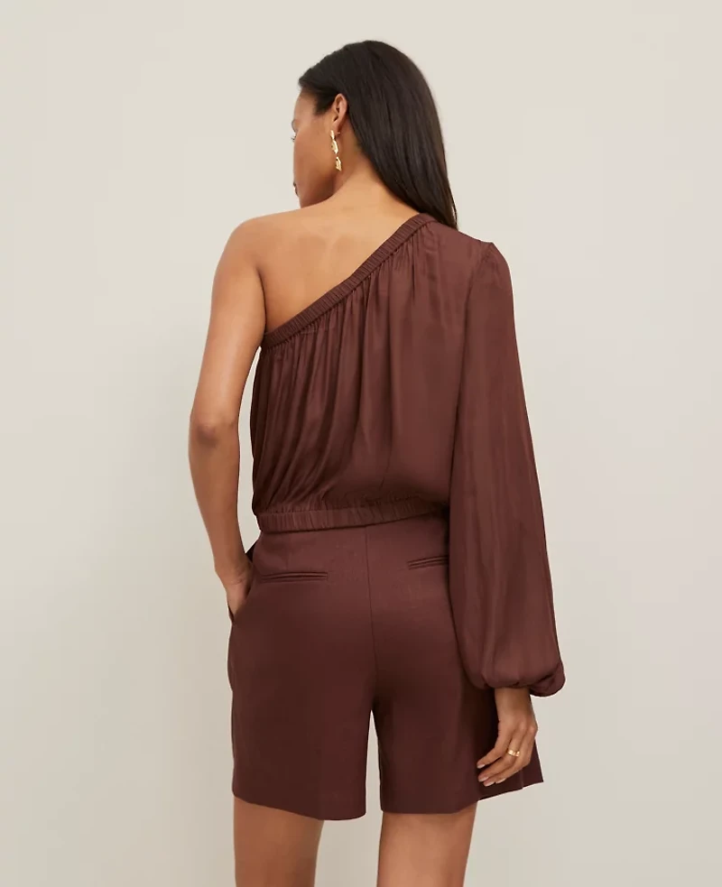 Ann Taylor Petite One-Shoulder Blouse Size XL Rich Walnut Women's