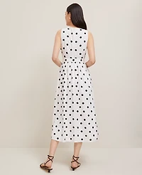 Ann Taylor Dotted Linen Blend Midi Dress Size 12 White Women's