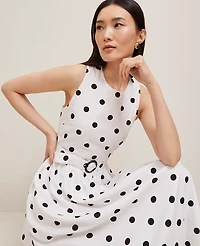 Ann Taylor Dotted Linen Blend Midi Dress Size 12 White Women's