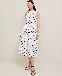 Ann Taylor Dotted Linen Blend Midi Dress Size 12 White Women's