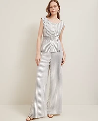Ann Taylor The Petite Side Zip Wide-Leg Pant Twill White Women's