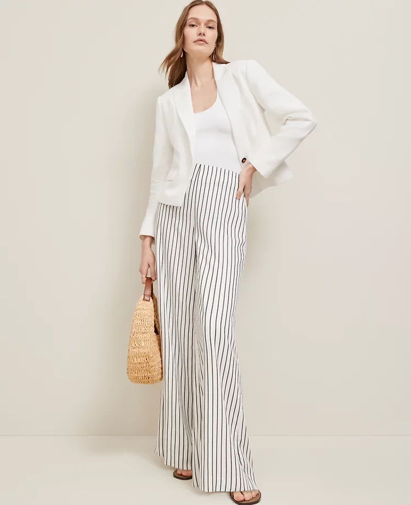 Ann Taylor The Petite Side Zip Wide-Leg Pant Twill White Women's
