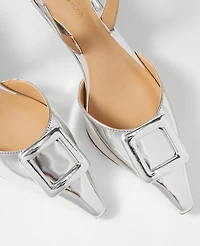 Ann Taylor Metallic Pointy Toe Slingback Pumps Silver Women's