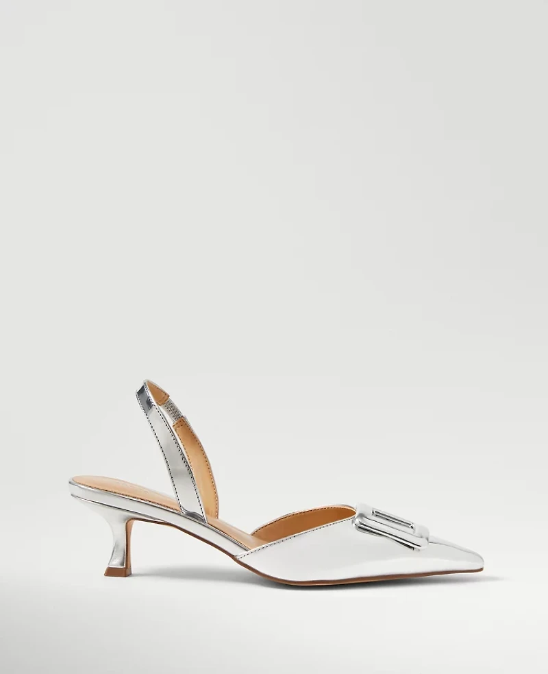 Ann Taylor Metallic Pointy Toe Slingback Pumps Silver Women's