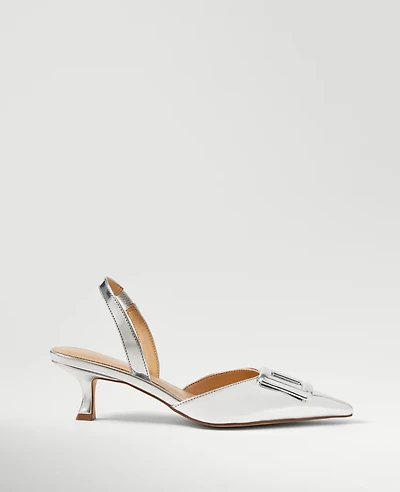 Ann Taylor Metallic Pointy Toe Slingback Pumps Silver Women's