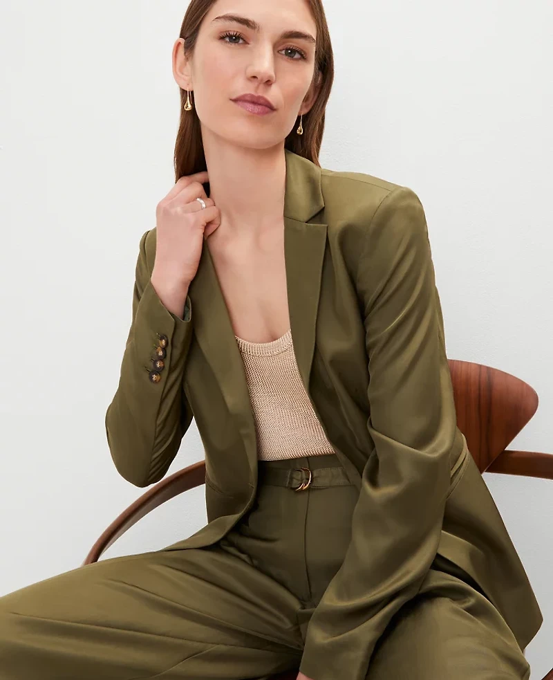 Ann Taylor The Petite Hutton Blazer Size 0 Moss Green Women's