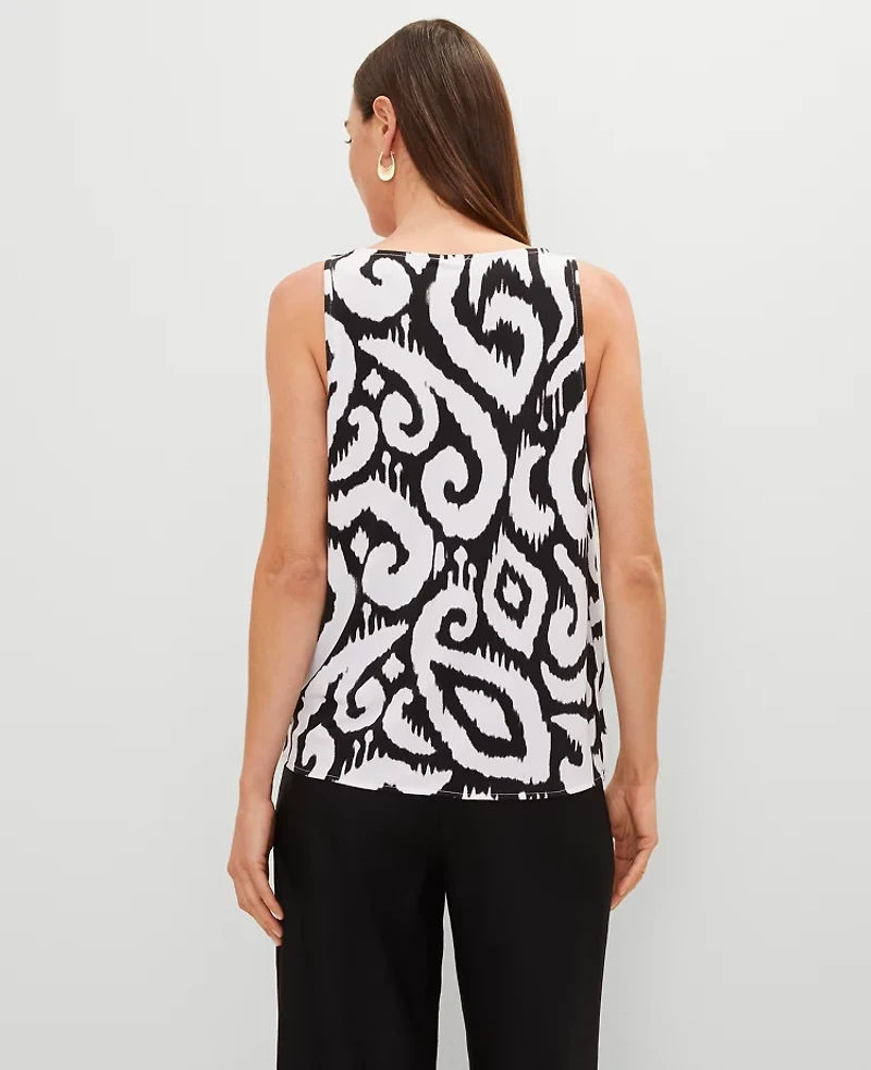 Ann Taylor Ikat Mixed Media Shell Top Black Women's