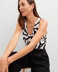 Ann Taylor Ikat Mixed Media Shell Top Black Women's