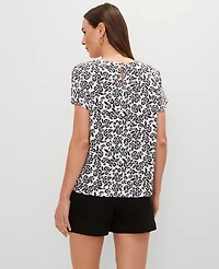 Ann Taylor Floral Mixed Media Crew Neck T-Shirt Black Women's