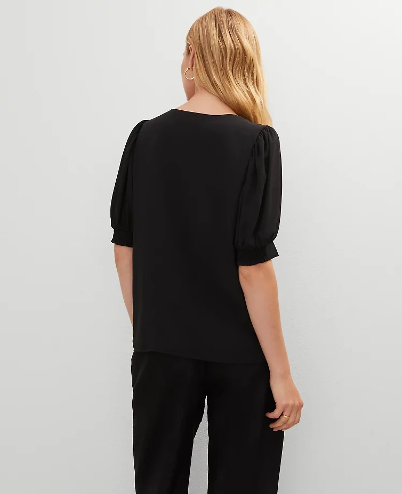 Ann Taylor V-Neck Popover Top Black Women's