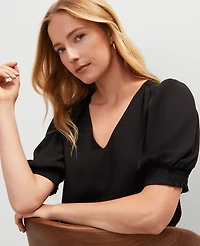 Ann Taylor V-Neck Popover Top Black Women's