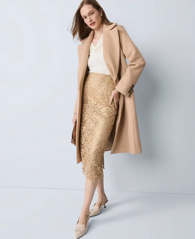 Ann Taylor Double Breasted Long Coat Cafe Au Lait Women's