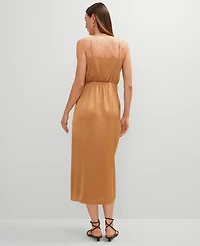 Ann Taylor Petite Draped Midi Sheath Dress Pecan Women's