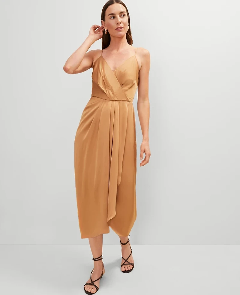 Ann Taylor Petite Draped Midi Sheath Dress Pecan Women's