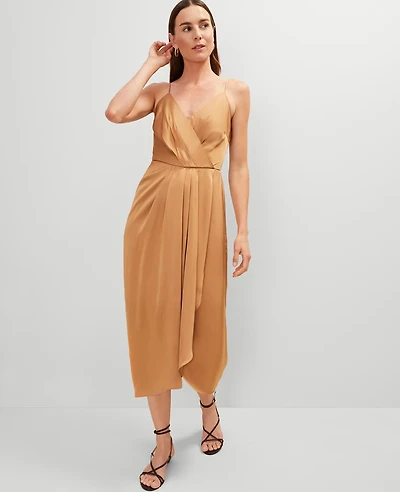Ann Taylor Petite Draped Midi Sheath Dress Pecan Women's