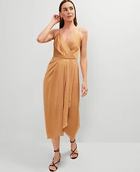 Ann Taylor Petite Draped Midi Sheath Dress Pecan Women's