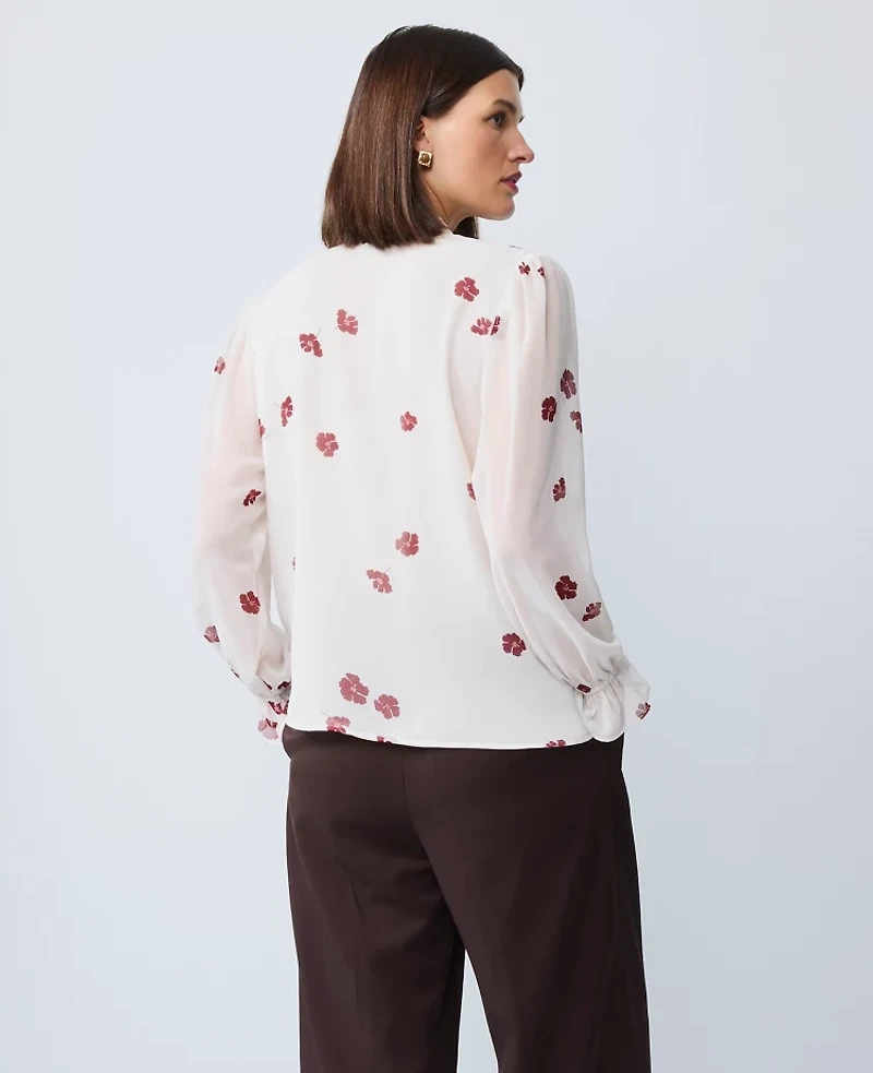 Ann Taylor Floral Ruffle Shirt Cherry Pie Women's