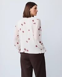Ann Taylor Floral Ruffle Shirt Cherry Pie Women's