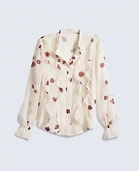 Ann Taylor Floral Ruffle Shirt Cherry Pie Women's