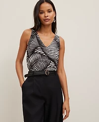 Ann Taylor Mixed Media V-Neck Tank Top in Palm Print Size Medium Black Women's