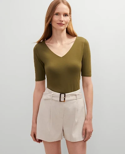 Ann Taylor Essential V-Neck Top Moss Green Women's