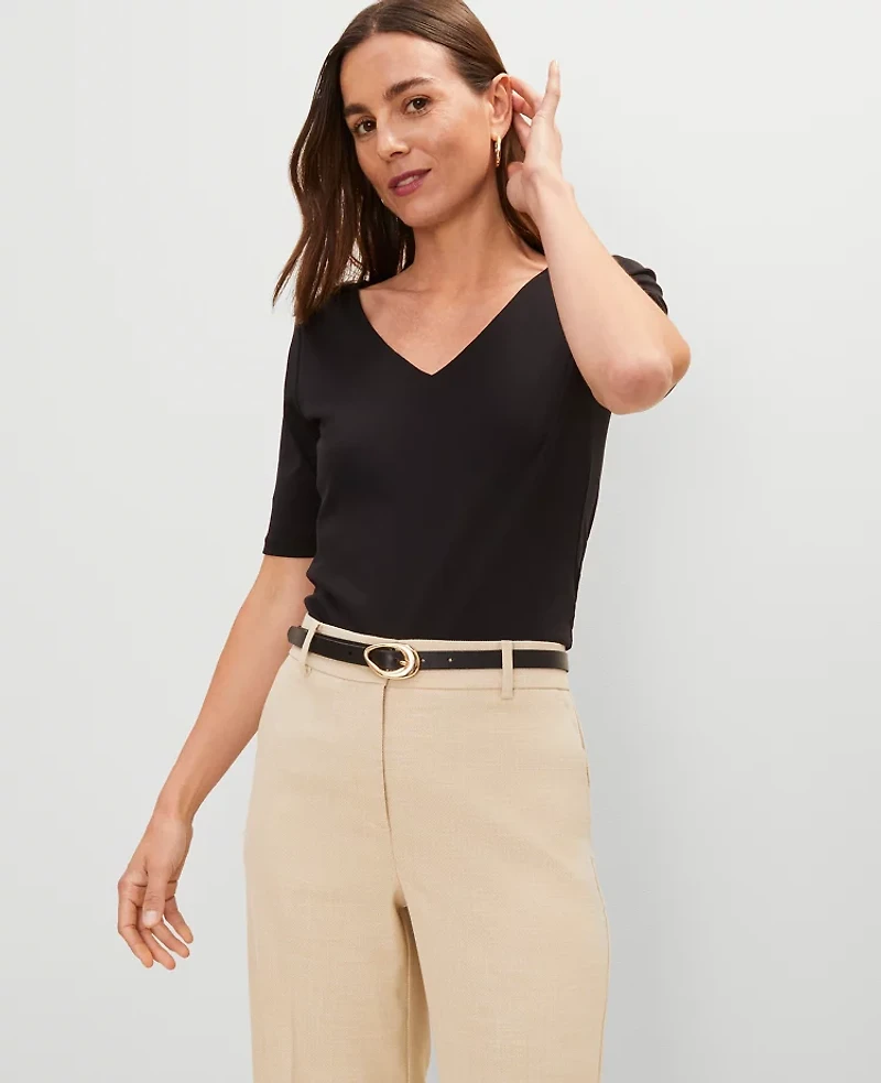 Ann Taylor Essential V-Neck Top Size Medium Black Women's