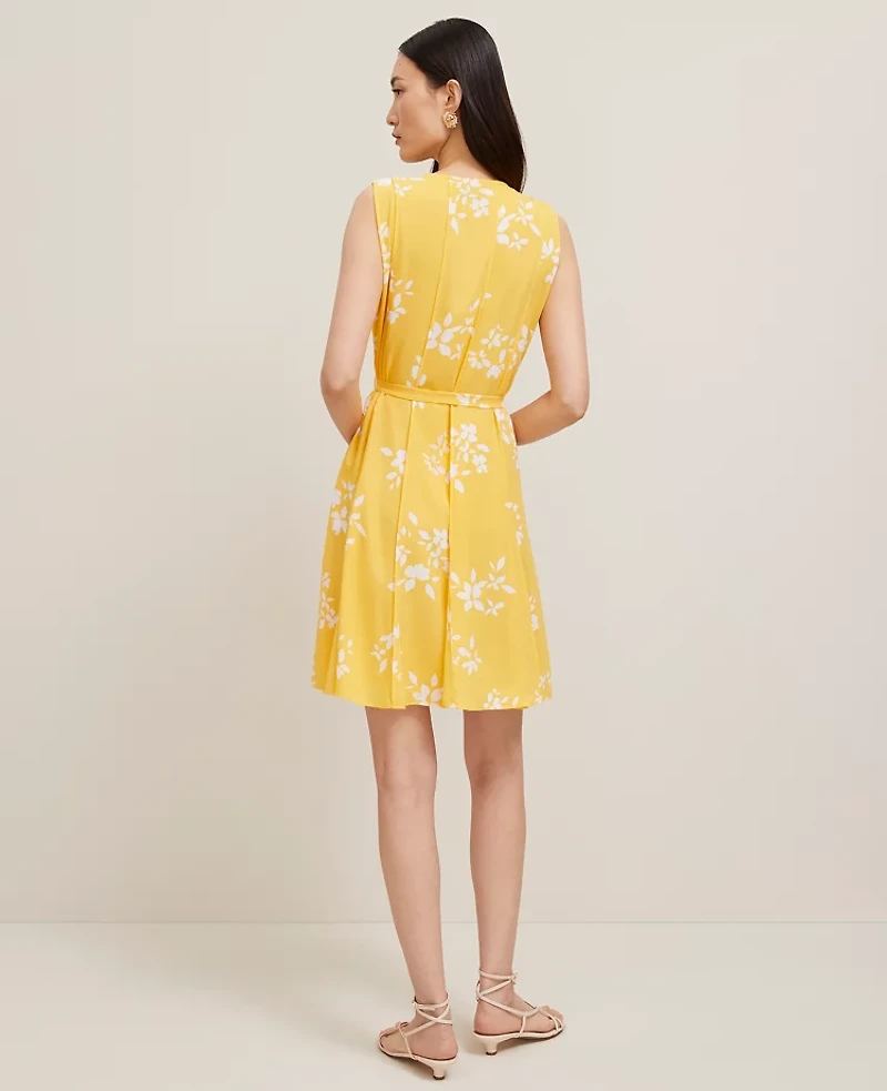 Ann Taylor Floral Belted Flare Dress Size 12 Mimosa Women's