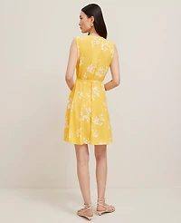 Ann Taylor Floral Belted Flare Dress Size 12 Mimosa Women's