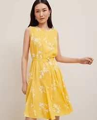 Ann Taylor Floral Belted Flare Dress Size 12 Mimosa Women's