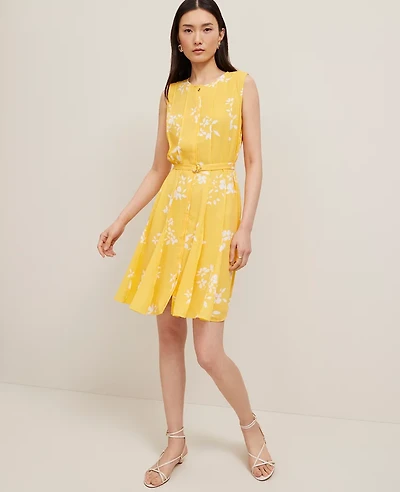 Ann Taylor Floral Belted Flare Dress Size 12 Mimosa Women's
