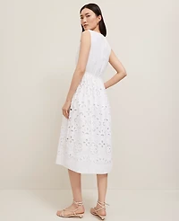 Ann Taylor Petite Eyelet Flare Midi Dress Size 2 White Women's