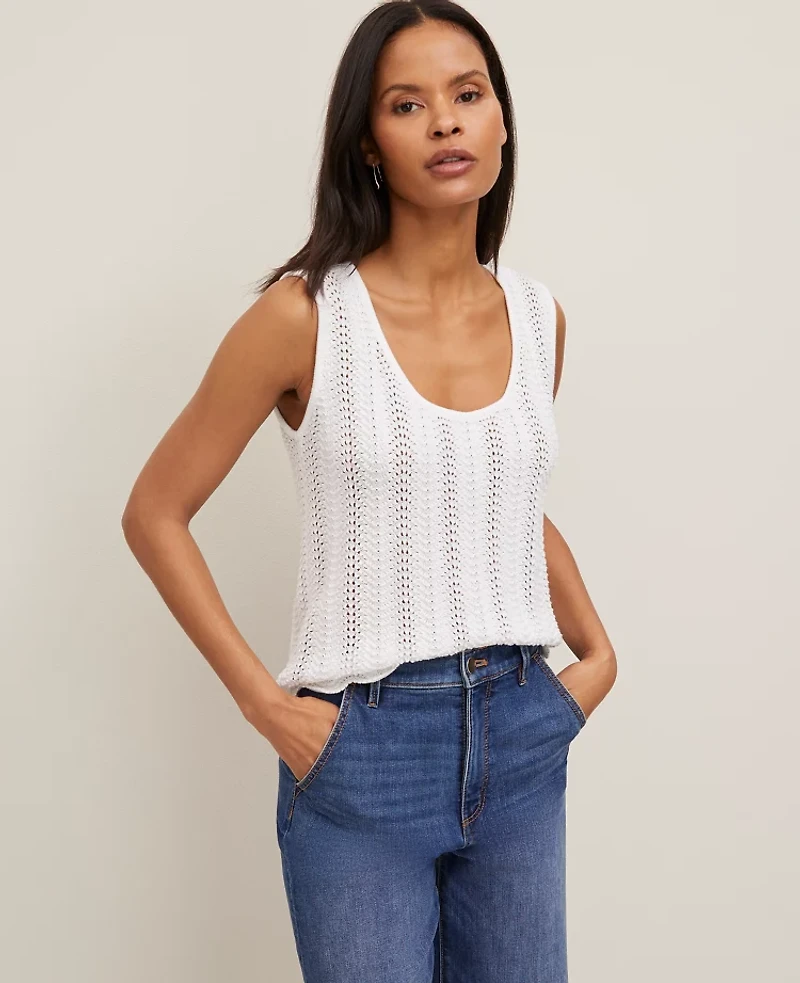 Ann Taylor Petite Crochet Sweater Shell Top White Women's