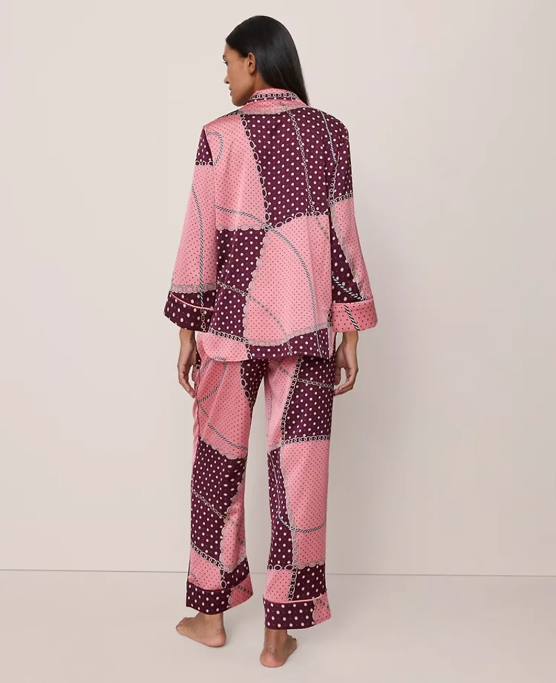 Ann Taylor Chain Link Print Silk Pajama Set Poised Plum Women's