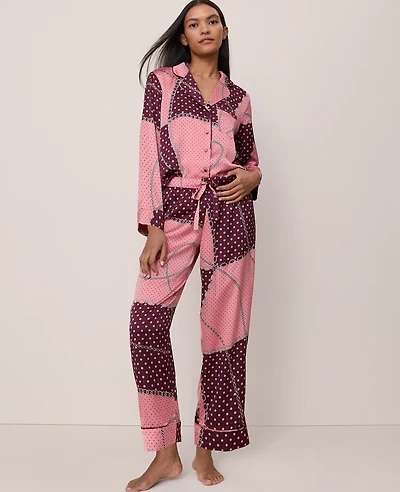 Ann Taylor Chain Link Print Silk Pajama Set Poised Plum Women's