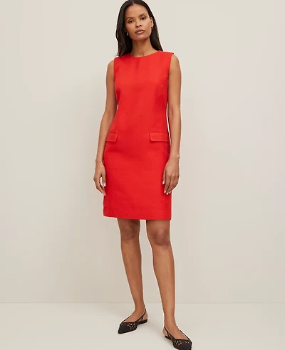 Ann Taylor Petite Flap Pocket Shift Dress Fiery Red Women's